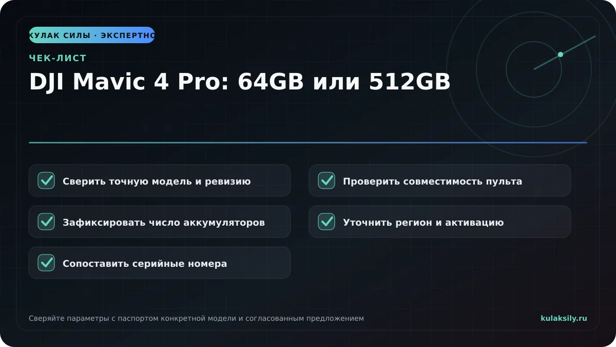 Чек-лист по теме: DJI Mavic 4 Pro: 64GB или 512GB