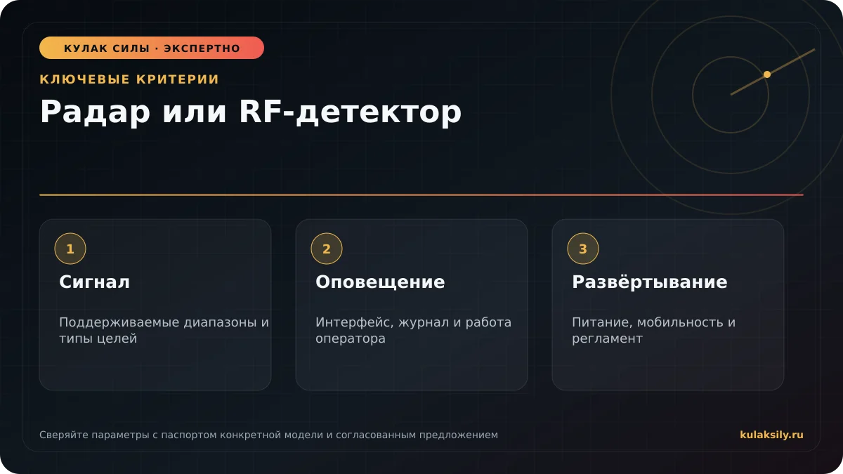 Ключевые критерии по теме: Радар или RF-детектор