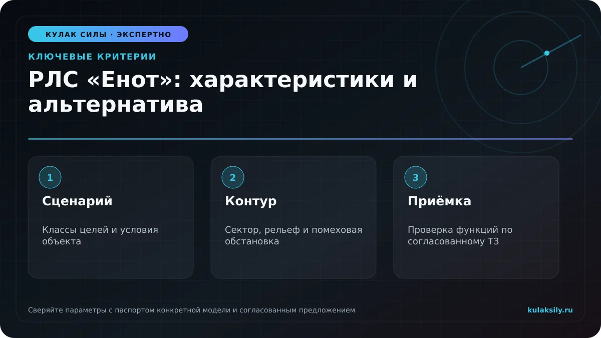 Ключевые критерии по теме: РЛС «Енот»: характеристики и альтернатива