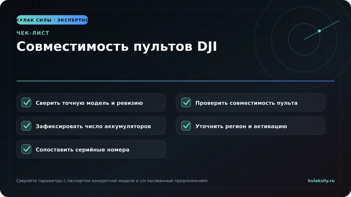 Чек-лист по теме: Совместимость пультов DJI